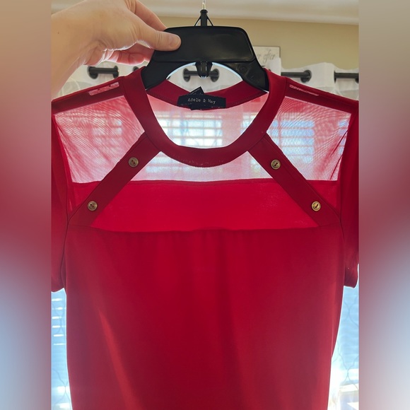 Sheer bodice, red slinky blouse from Adele & May, large. - Picture 11 of 14